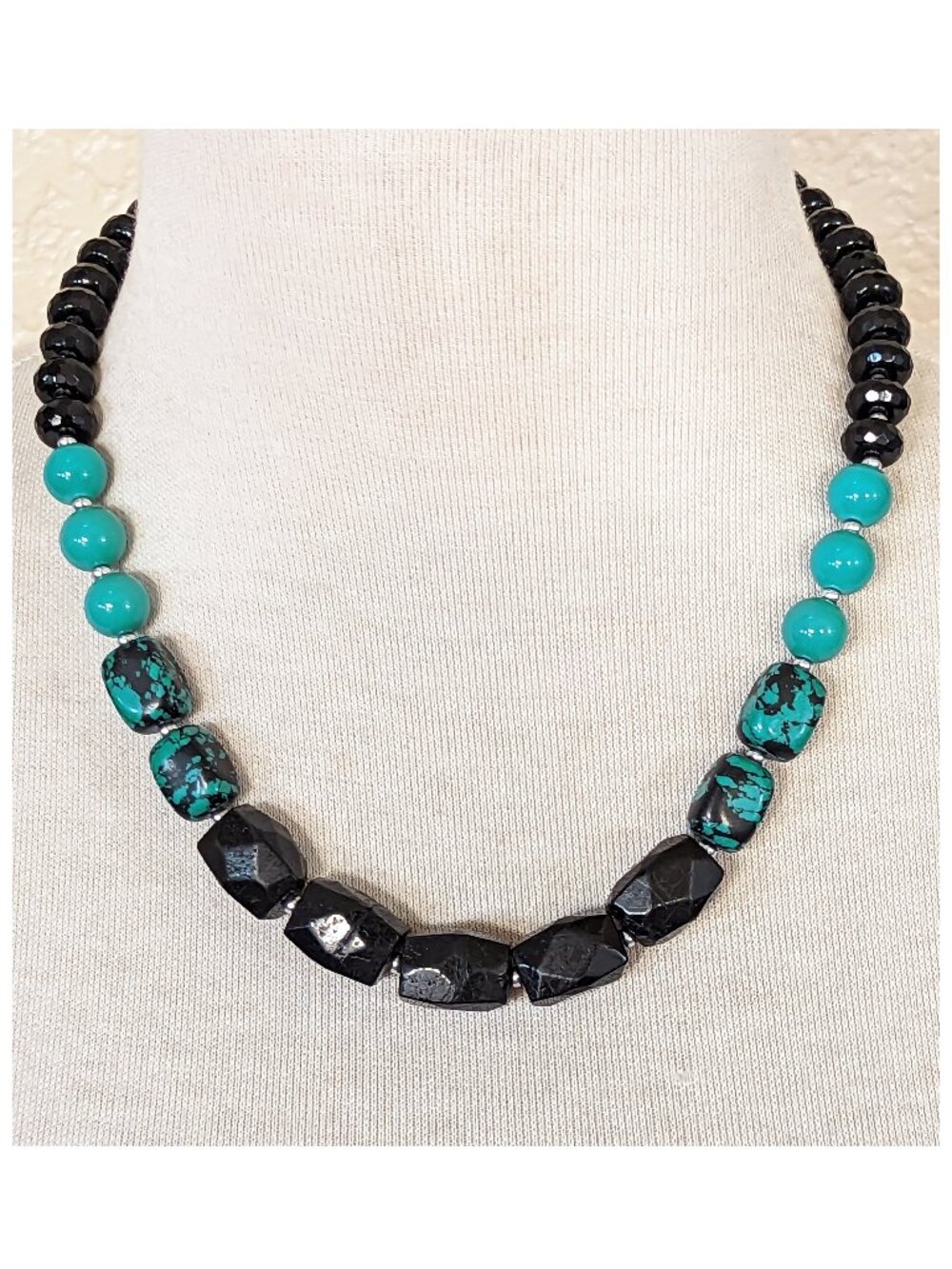 Elegant Southwestern Turquoise & Black Tourmaline Statement Strand Necklace